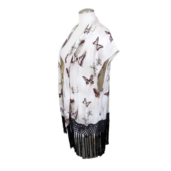 Womens Size 14 Longline Open Vest Fringed Butterfly Print Festival Artsy Boho - Picture 3 of 8